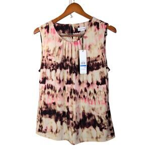 NEW Calvin Klein XL Mulberry Pleated Sleeveless Blouse Career Professional Soft